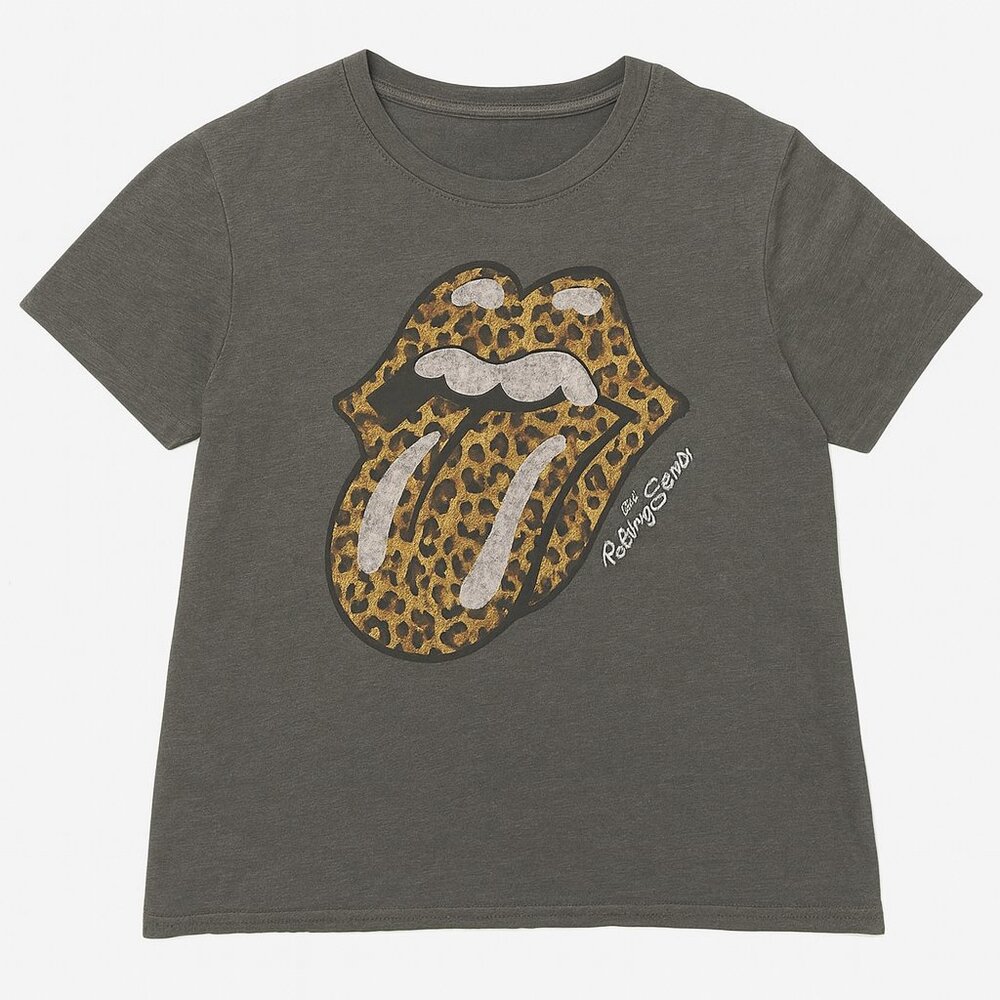 The Rolling Stones Leopard Tongue Graphic T-Shirt Gray XL (16–18)